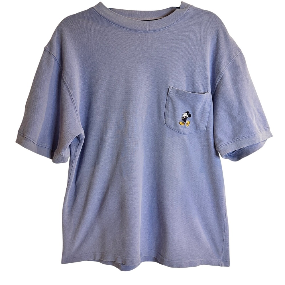 Vintage Disney Embroidered Mickey Mouse Pocket‎ Tee Adult Blue Logo Men's Medium